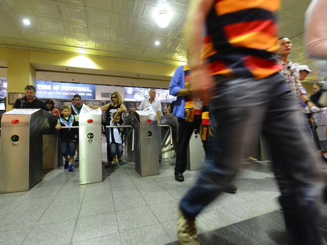 SHOWDOWN 36 2014 -    Footy fans arrive at the Adelaide Train Station before the big game.Picture Tom Huntley