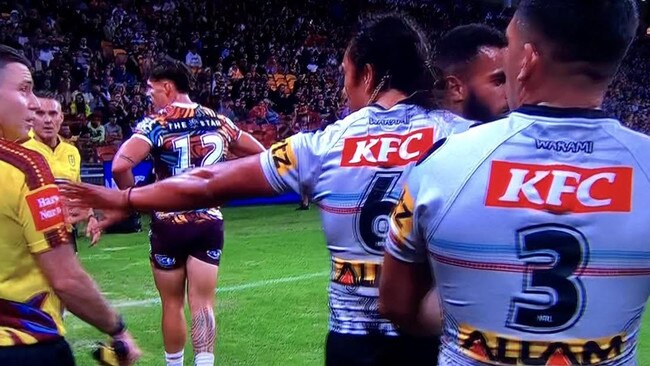 Jarome Luai’s moment with a touch judge that resulted in a fine.