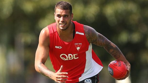 Lance 'Buddy' Franklin at his first Swans training session. Pic: Phil Hillyard