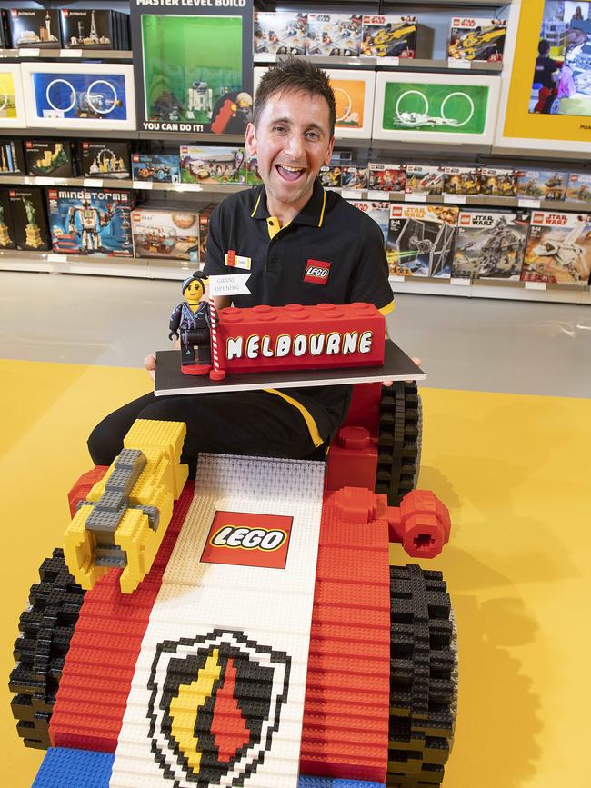 Store Manager Chris Maclean with another Lego creation. Picture: Ellen Smith