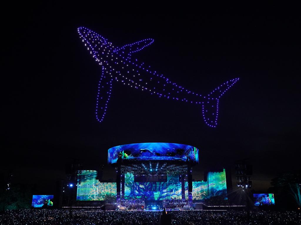 A drone light display also took place during the historic concert. Picture: Getty Images