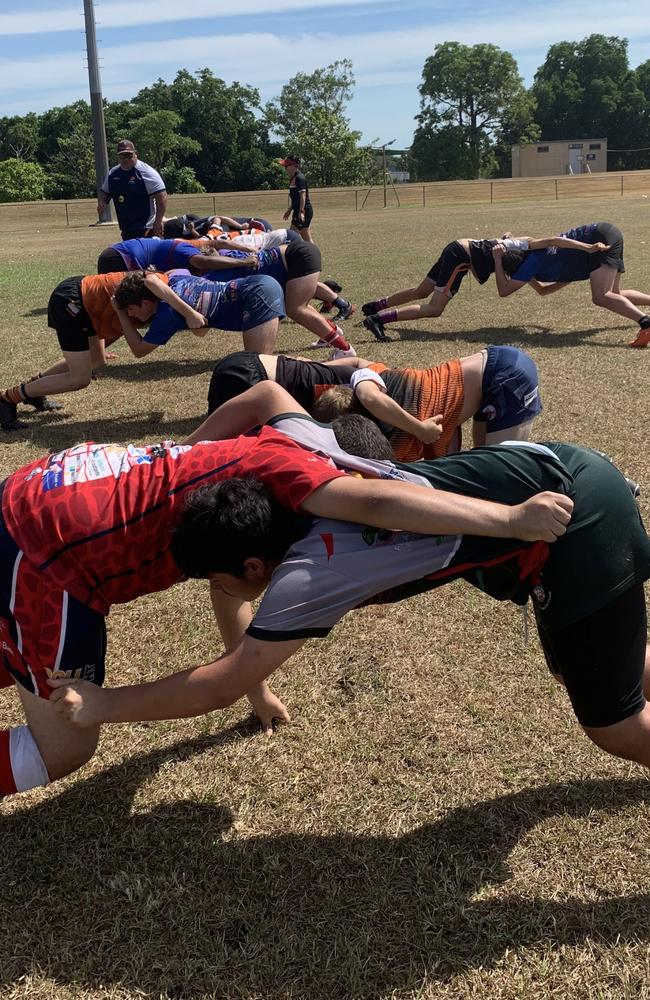 NTRU training squad members being put through their paces ahead of Southern States selection. Picture: NT Rugby