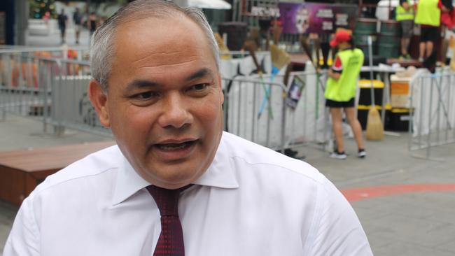 Mayor Tom Tate speaking about the draft Surfers Paradise Master Plan at Cavill Mall on Wednesday morning. Picture: Luke Mortimer