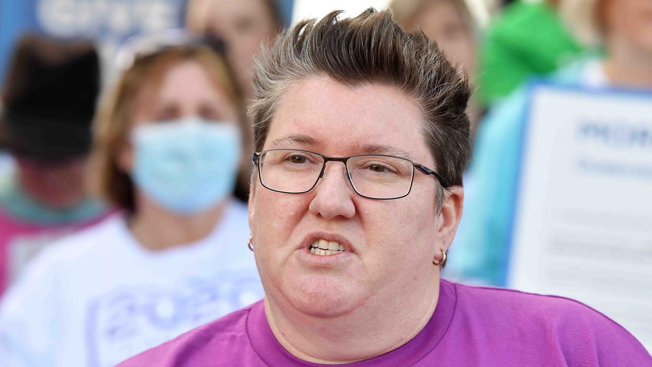 Queensland Nurses and Midwives protest for pay increase, Sunshine Coast University Hospital. Picture, Union Acting Assistant Secretary Sarah Beaman. Photo: Patrick Woods.