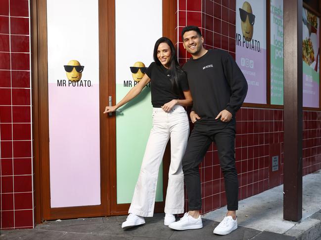 Jess Davis and Tyson Hoffmann at the soon to be open Newtown site of their food chain Mr Potato. Picture: Richard Dobson