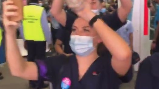 NSWNMA-affiliated nurses pictured at the earlier strike action at Blacktown Hospital.