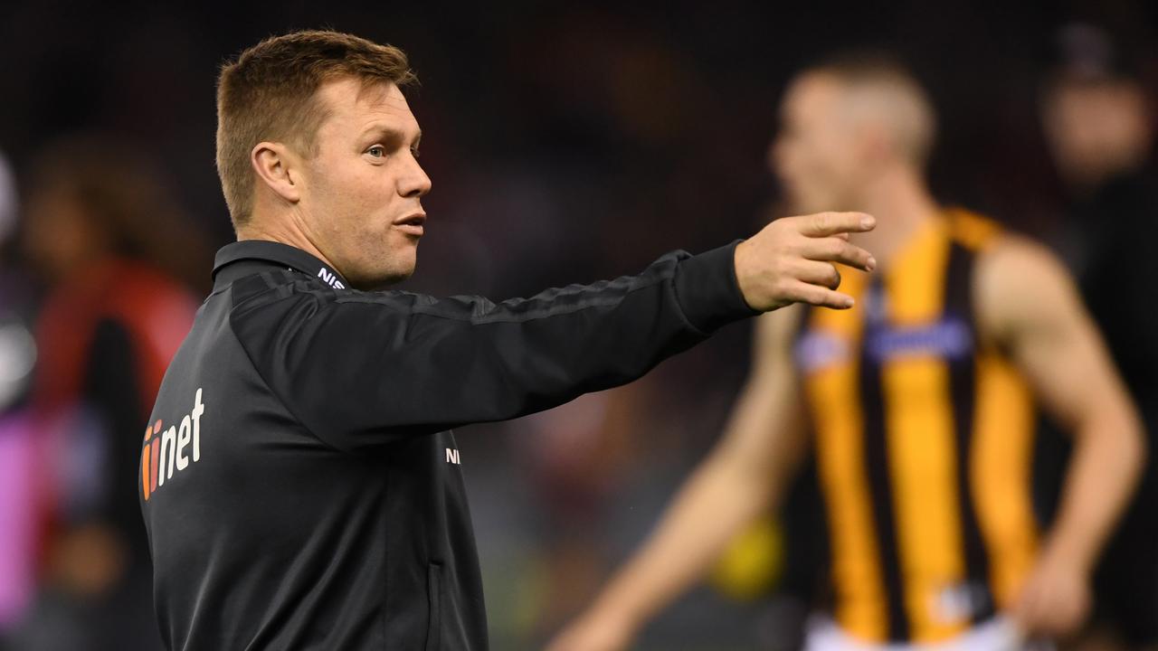 Hawks assistant coach Sam Mitchell is reportedly being looked at by Collingwood. Photo: AAP Image