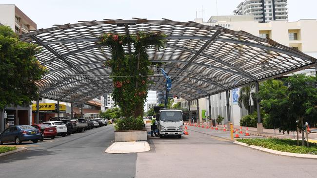 The Cavenagh St shade structure yesterday. Picture: Katrina Bridgeford