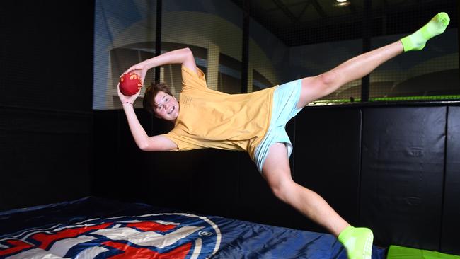 Sam, 15, flies in the Speccy Zone at AFL Max. Picture: Mark Brake/AAP