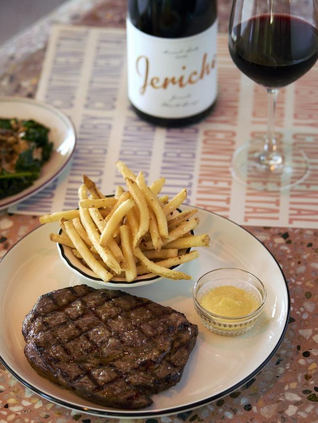 The clunes scotch fillet with fries and mustard from the Mullumbimby Continental kitchen. Picture: Supplied