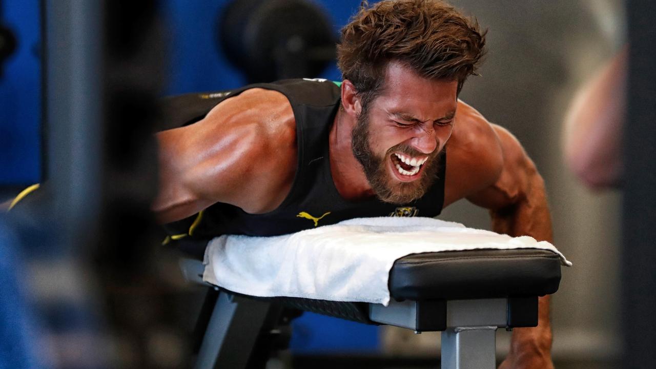 Alex Rance cranks up his pre-season preparation on Richmond’s Gold Coast training camp. Picture: Michael Willson/AFL Media