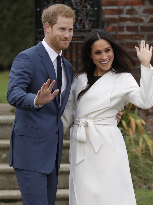 Prince Harry and Meghan Markle waved to the waiting media and fans. Picture: AP Photo/Matt Dunham