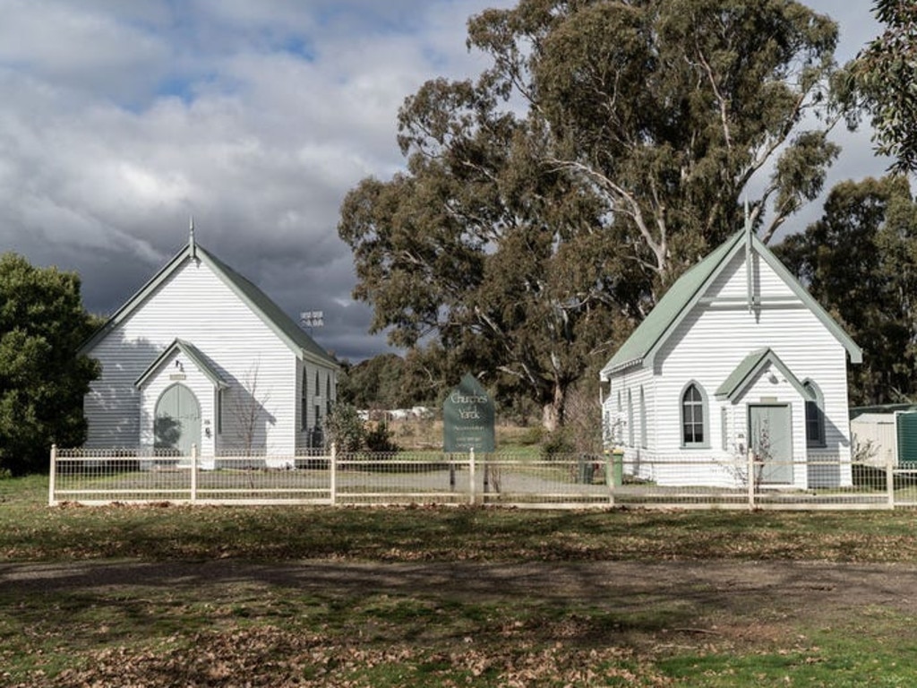 These twin churches in Yarck have AirBnB superhost status. Picture: Supplied