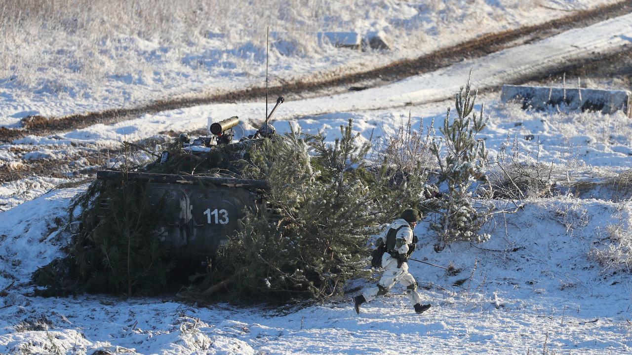 A joint exercises of the armed forces of Russia and Belarus as part of a military exercise, against the backdrop of tensions between the West and Russia over neighbouring Ukraine. Picture: Leonid Shcheglov/Belta/AFP