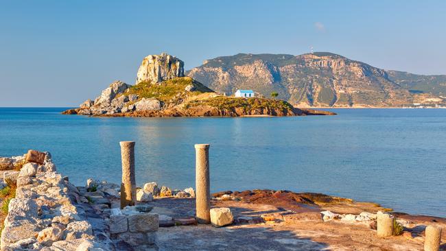 Island Kastri and ruins on Kos, Greece.