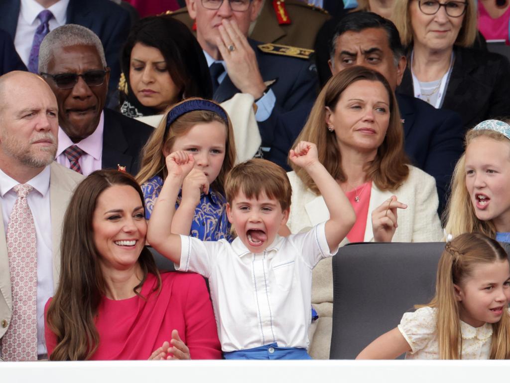 Mike (left) with two of his children and Kate (with Prince Louis and Princess Charlotte) in 2022. Picture: Chris Jackson - WPA Pool/Getty Images