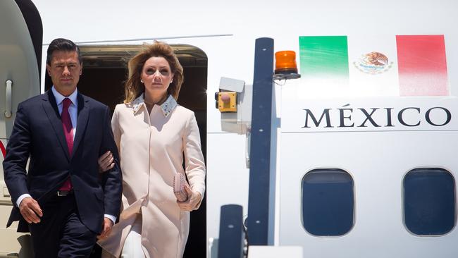 Mexico’s President Enrique Pena Nieto and first lady Angelica Rivera Hurtado arrive at Brisbane Airport ahead of the G20 summit in Brisbane, Australia. Pic: AP Photo/Patrick Hamilton