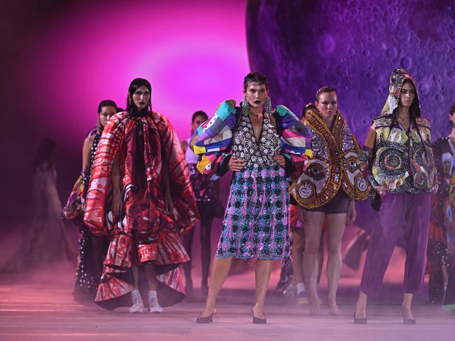 SYDNEY, AUSTRALIA - MAY 15: A model walks the runway during the Romance Was Born show during Australian Fashion Week Presented By Pandora 2024 at Carriageworks on May 15, 2024 in Sydney, Australia. (Photo by Stefan Gosatti/Getty Images for AFW)