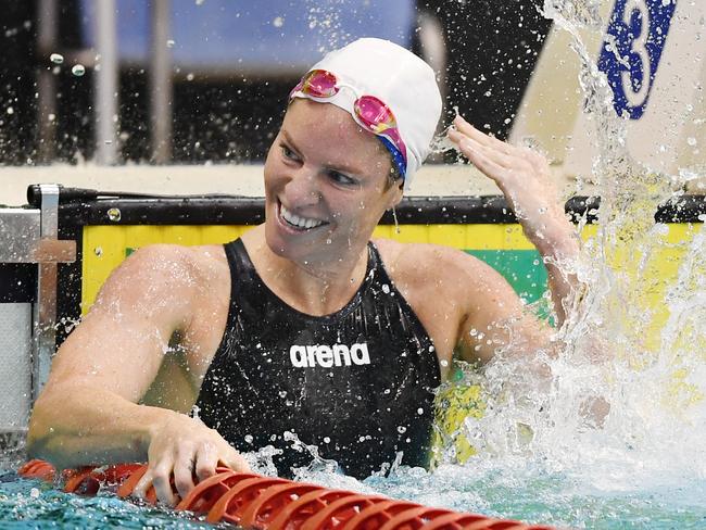 Emily Seebohm celebrates qualifying for her fourth Olympics. Picture: Getty Images