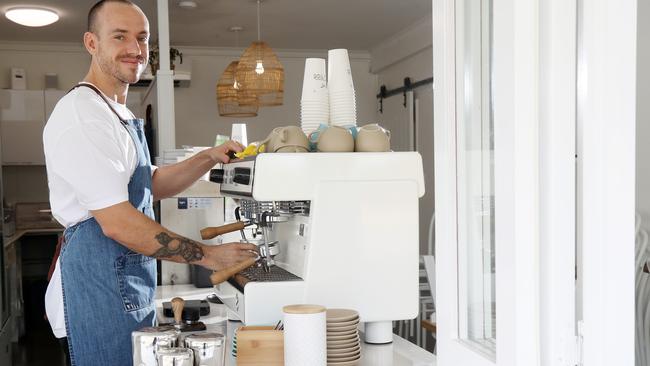 Co-owner of Hide Tide Coffee Callum Brown at the popular Mooroobool coffee shop.