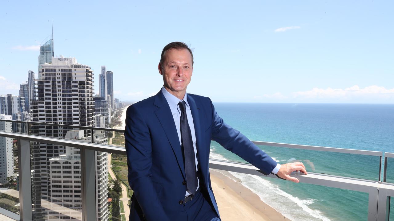 The official launch of the third tower at Jewel. Adrian Parsons, Managing director of Total Property Group, soaks in the view from a third tower apartment balcony. Picture Glenn Hampson.