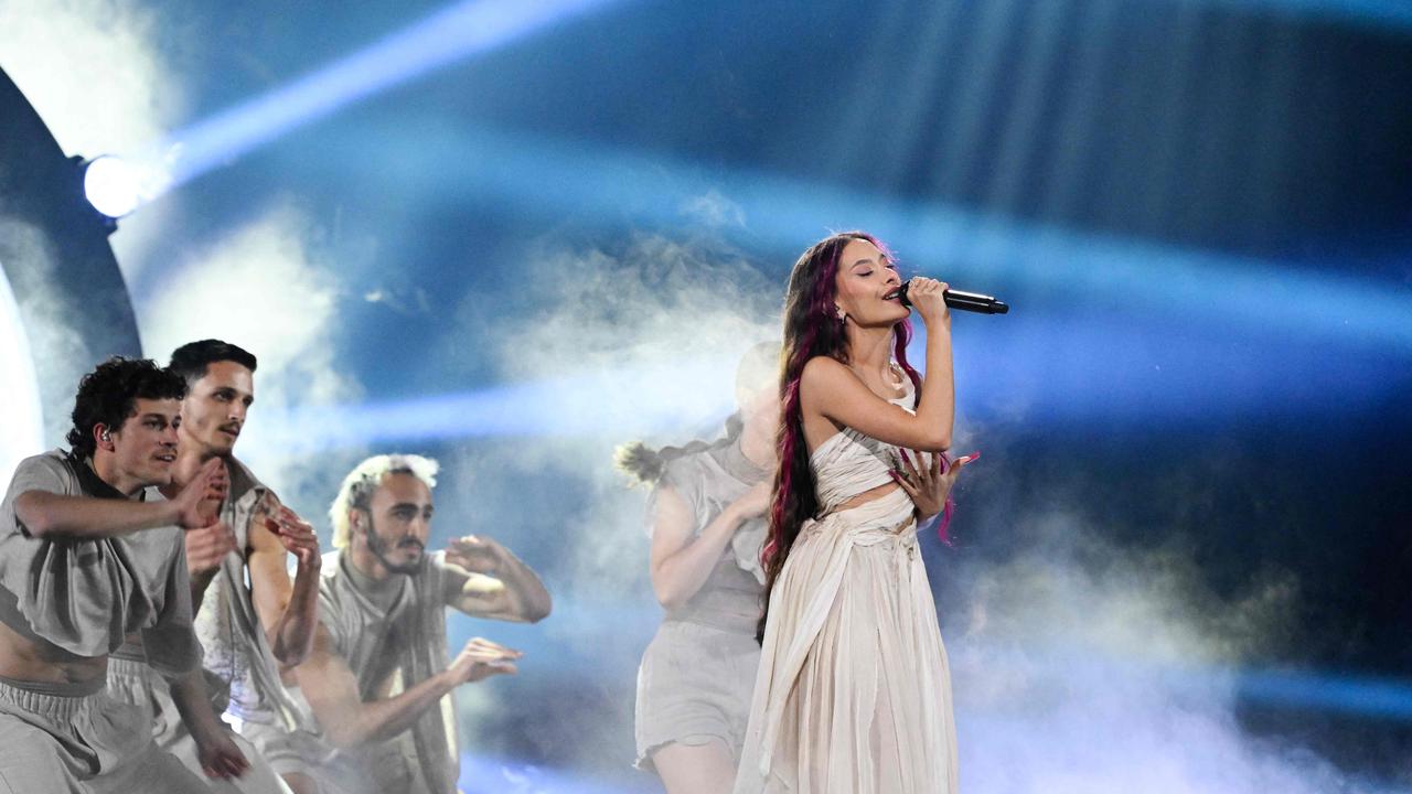 Eden Golan representing Israel performs Hurricane during second semi dress rehearsal. Picture: AFP.