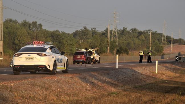 NT Police are investigating the causes of a 'very serious crash' that killed a pedestrian on Tiger Brennan Drive, Friday June 9, 2023. Picture: Sierra Haigh