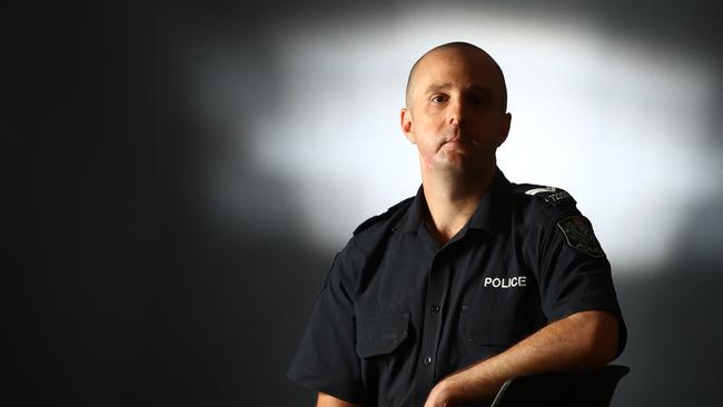 Senior Constable Brett Gibbons, a victim of extreme violence in the course of his duties, is continuing his work to promote mental health issues in emergency services. Picture: Tait Schmaal