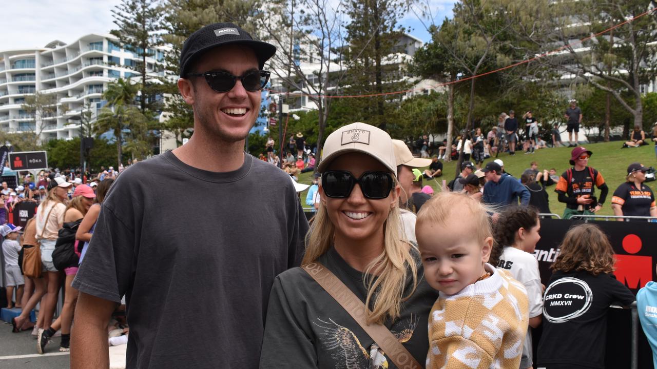 Kylie Werner, Cuba Werner and Nick Gray at the Sunshine Coast Ironman 70.3 at Mooloolaba 2022.