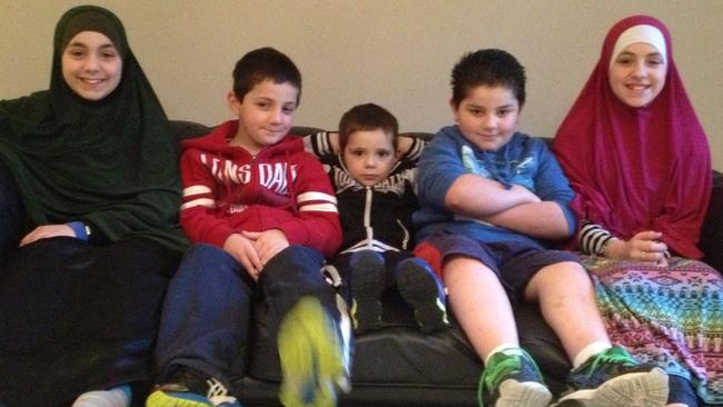 Khaled Sharrouf’s children, from left, Hoda, Abdullah, Hamza, Zarqawi and Zaynab, in 2014.