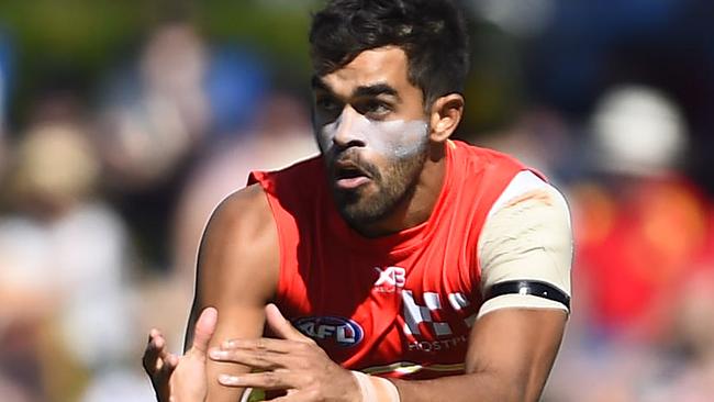 TOWNSVILLE, AUSTRALIA - JUNE 15: Jack Martin of the Suns attempts to catch the ball  during the round 13 AFL match between the Gold Coast Suns and the St Kilda Saints at Riverway Stadium on June 15, 2019 in Townsville, Australia. (Photo by Ian Hitchcock/Getty Images)