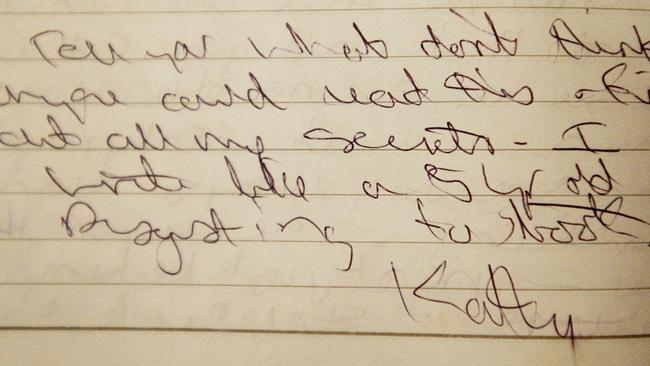 Extract from Kathleen Folbigg’s trial in 1997 used in her murder trial in which she writes of ‘my secrets’.