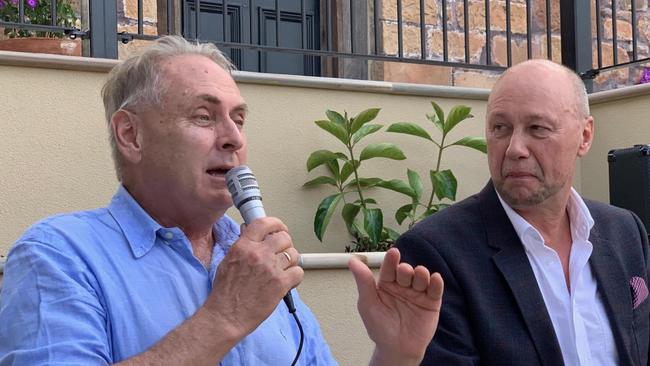 FINE WHINE: Don Farrell and ex-Senator Sean Edwards at the Watervale Hotel: Source: Supplied