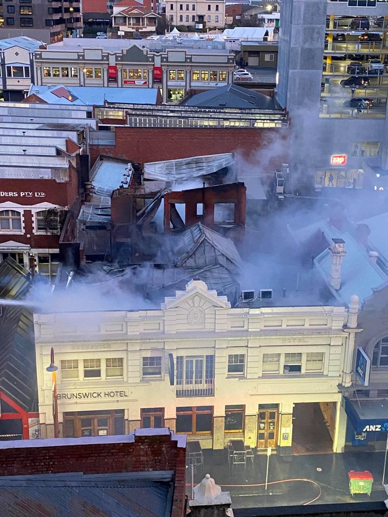 The Brunswick Hotel in Liverpool Street, Hobart has been gutted by fire. Photo: Henry Marshall