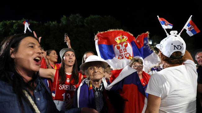 Serbian fans celebrate in Garden Square.