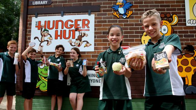 File image (2017): Students at Shelley Public School in Blacktown enjoy healthy lunches from ‘The Hunger Hut’ canteen. Picture: Peter Kelly