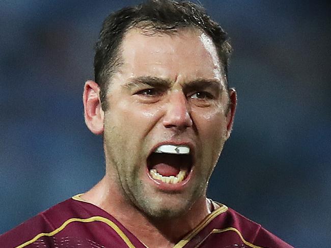 QLD's Cameron Smith celebrates as Johnathan Thurston  coverted to take the lead during State of Origin - Game 2 - NSW v Queensland at ANZ Stadium. Picture. Phil Hillyard