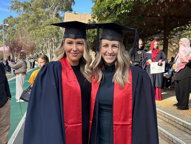 Phoebe Drapac and Natalie Pistritto graduate with Graduate Diplomas in Midwifery from La Trobe University on May 14, 2024. Picture: Brittany Busch