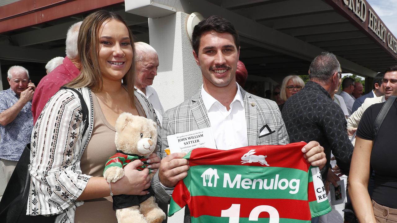 Grandchildren Sophie Scott and Blake Scott holding the number 13 jersey. Picture: NCA NewsWire/Tertius Pickard