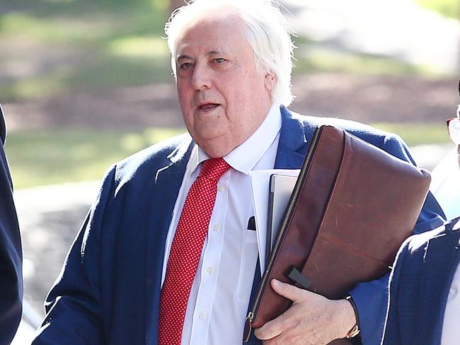 Businessman Clive Palmer arrives to the District Court in Brisbane, Thursday, July 25, 2019. Liquidators are trying to claw back $200 million in claims owed by Mr Palmer over the collapse of Queensland Nickel. (AAP Image/Jono Searle)