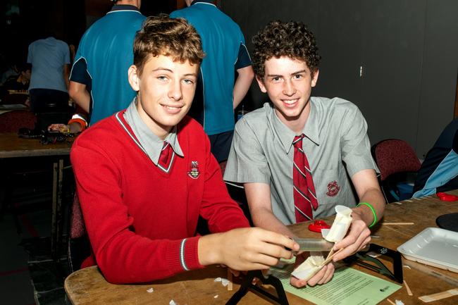 Lincoln Fisher and Benjamin Webb from Whitsunday Anglican School at the Science and Engineering Challenge hosted by Whitsunday Anglican School in Mackay. Picture: Michaela Harlow