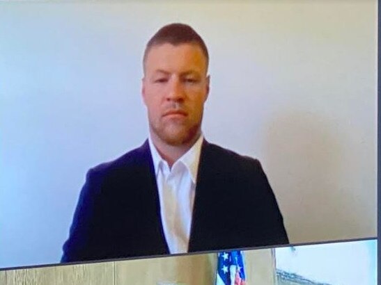 Jordan De Goey appeared via video link in a New York court. Picture: Megan Palin