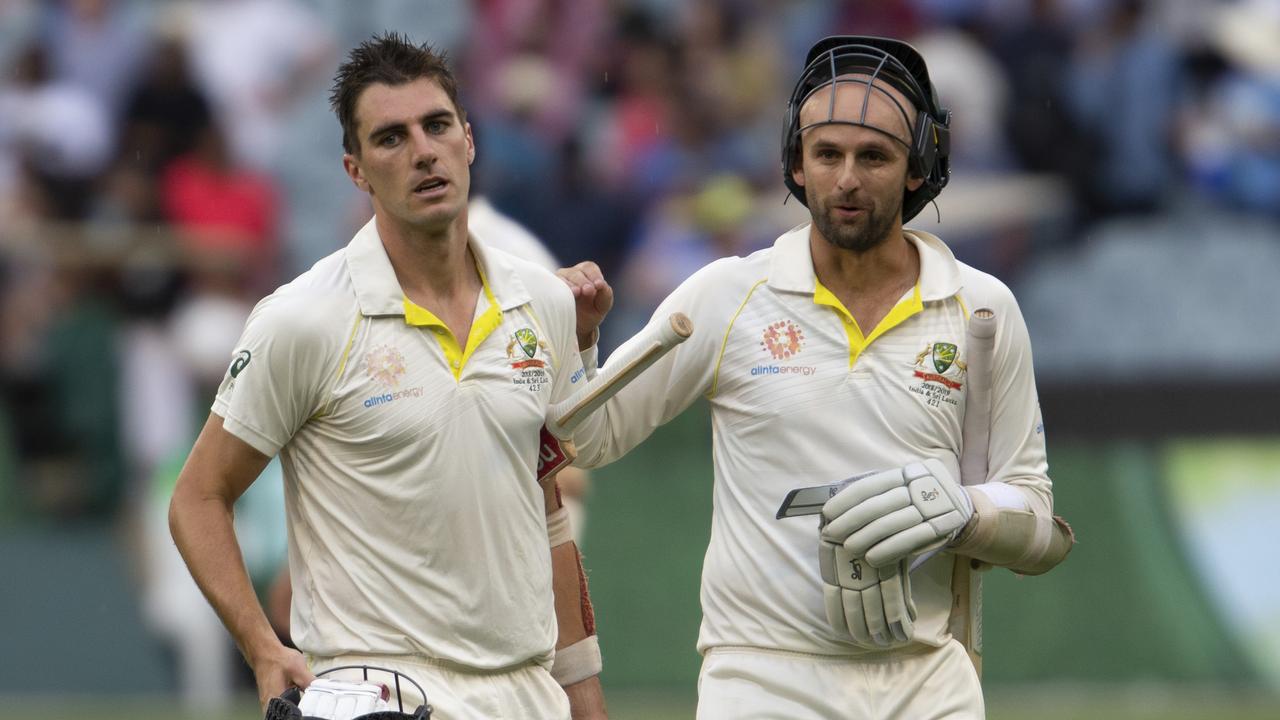 Pat Cummins and Nathan Lyon attempted to hold off India on day four. Photo: Asanka Brendon Ratnayake/AP Photos. 