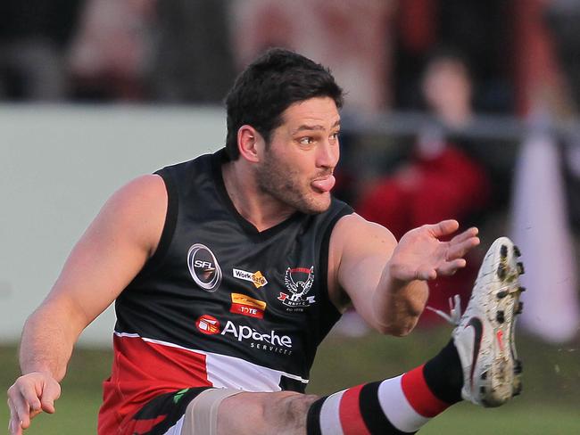 Brendan Fevola during his first appearance for New Norfolk in 2012.