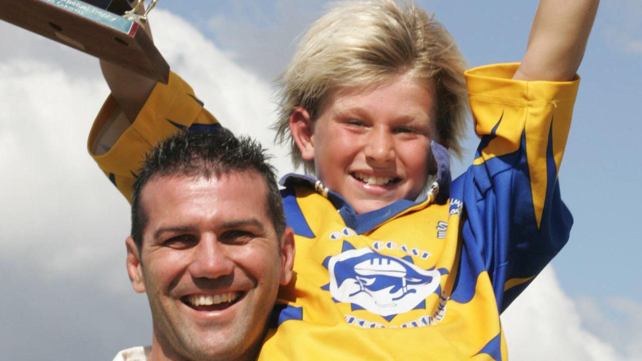 Jai Arrow with Scott Sattler at a Gold Coast Under 11s rugby league carnival in 2006.