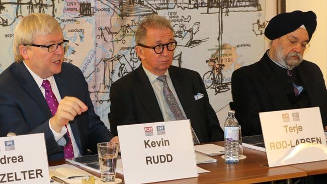 Kevin Rudd with International Peace Institute president Terje Rod-Larsen in 2016. Picture: www.icm2016.org