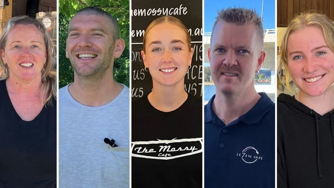 Eurobodalla's cafe kings and queens. From left: Andrea Thompson, Matthew Hatcher, Chloe Kordic, Mark Powell, Jana Patrizi.