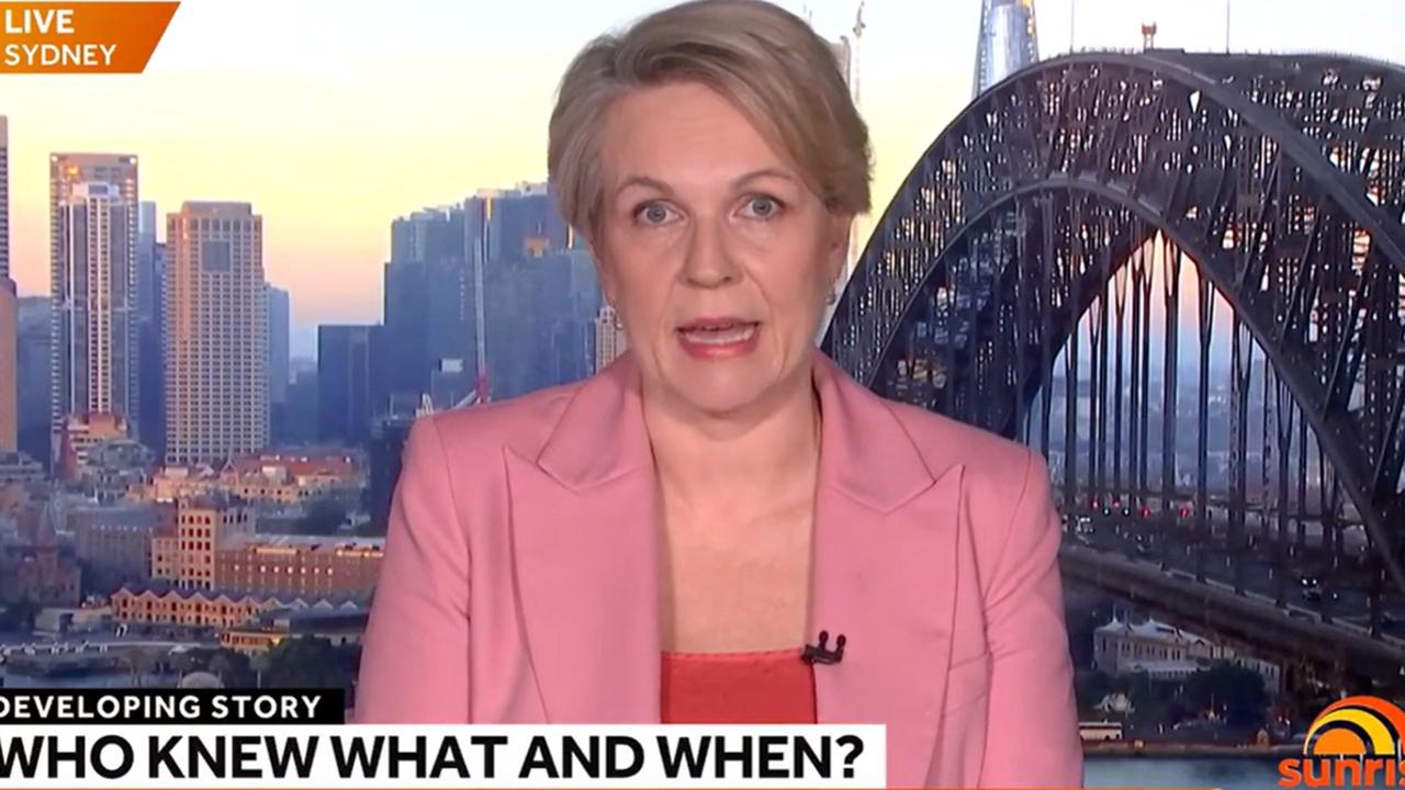 Tanya Plibersek has defended her colleague Katy Gallagher against claims she knew about Brittany Higgins' alleged rape weeks before the story broke. Picture: Sunrise