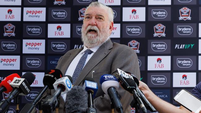 THE DAILY TELEGRAPH, DECEMBER 13, 2023Wests Tigers Media Conference with new interim chief executive, Shane Richardson, addressing the media for the first time since the board was swept out in a radical overhaul. Picture: David Swift