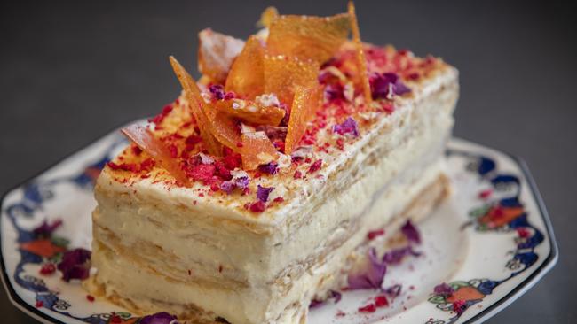 Little Miss Patisserie. The decadent vanilla slice at Hobart. Picture: Chris Kidd